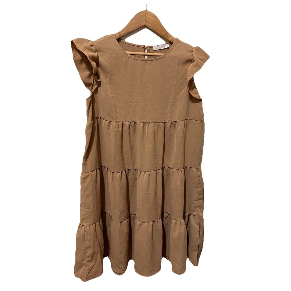 NWT Kirundo Tan Babydoll Ruffle‎ Dress | S